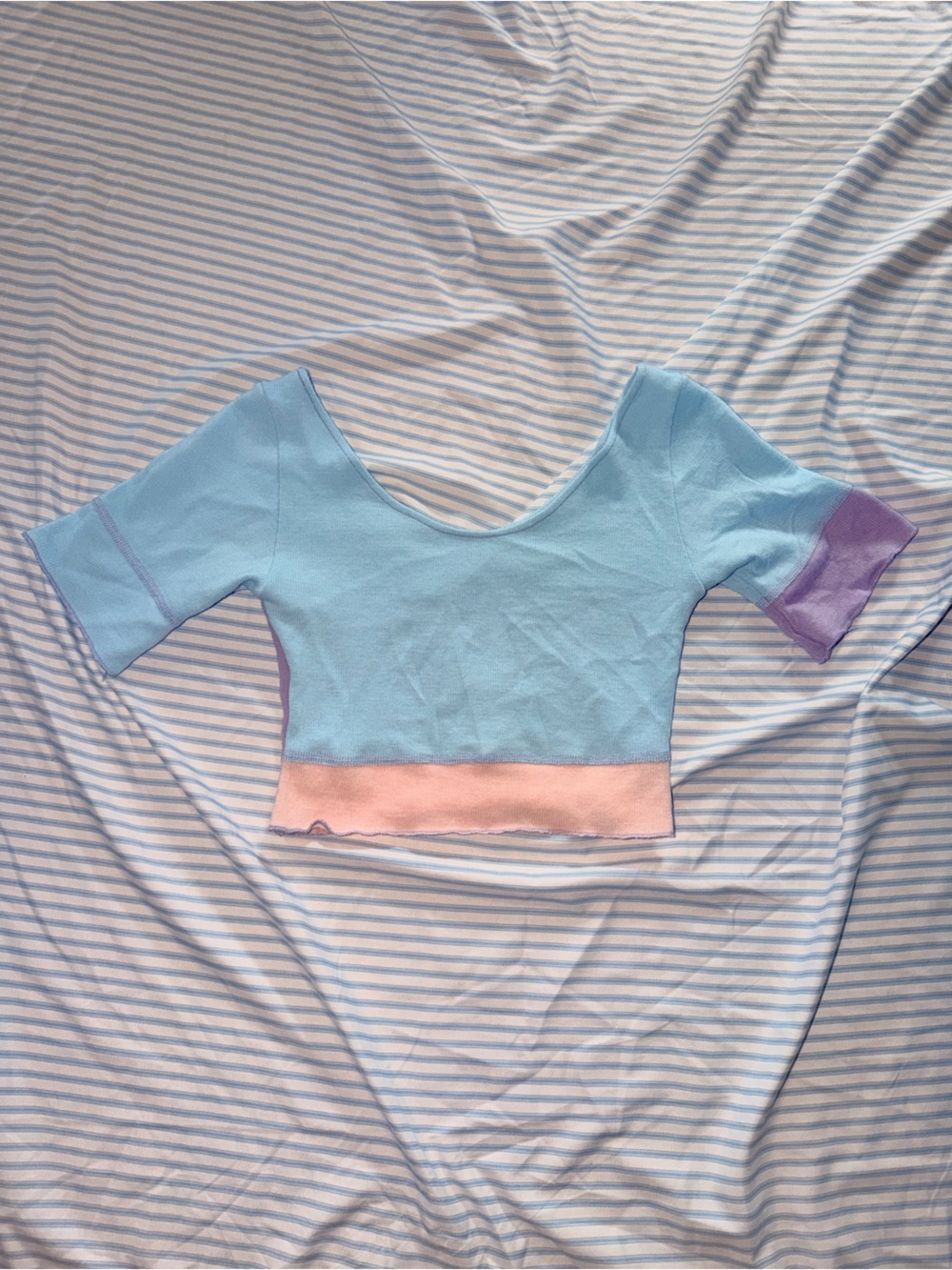 Colorblock Light Blue Lounge Top with Pink and Purple Trim
